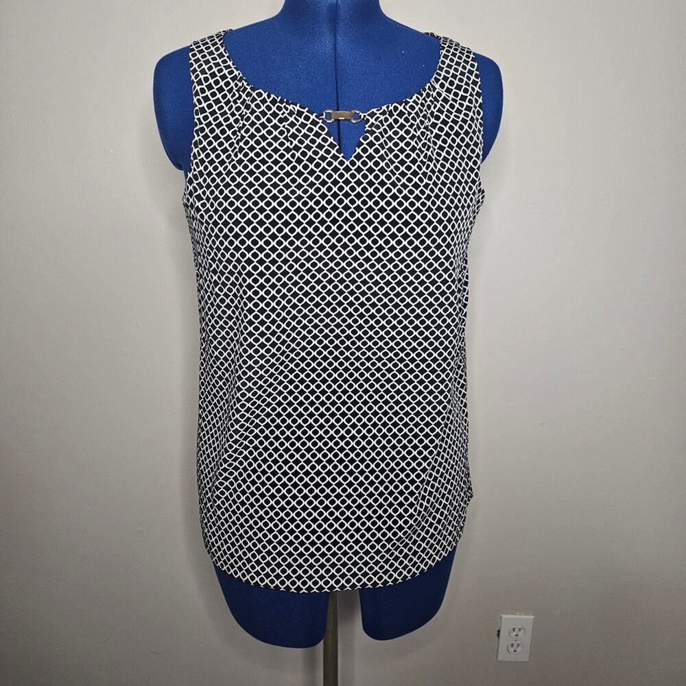 Dana Buchman NWT Black White Geometric Sleeveless Top Gold Bar Accent Size L